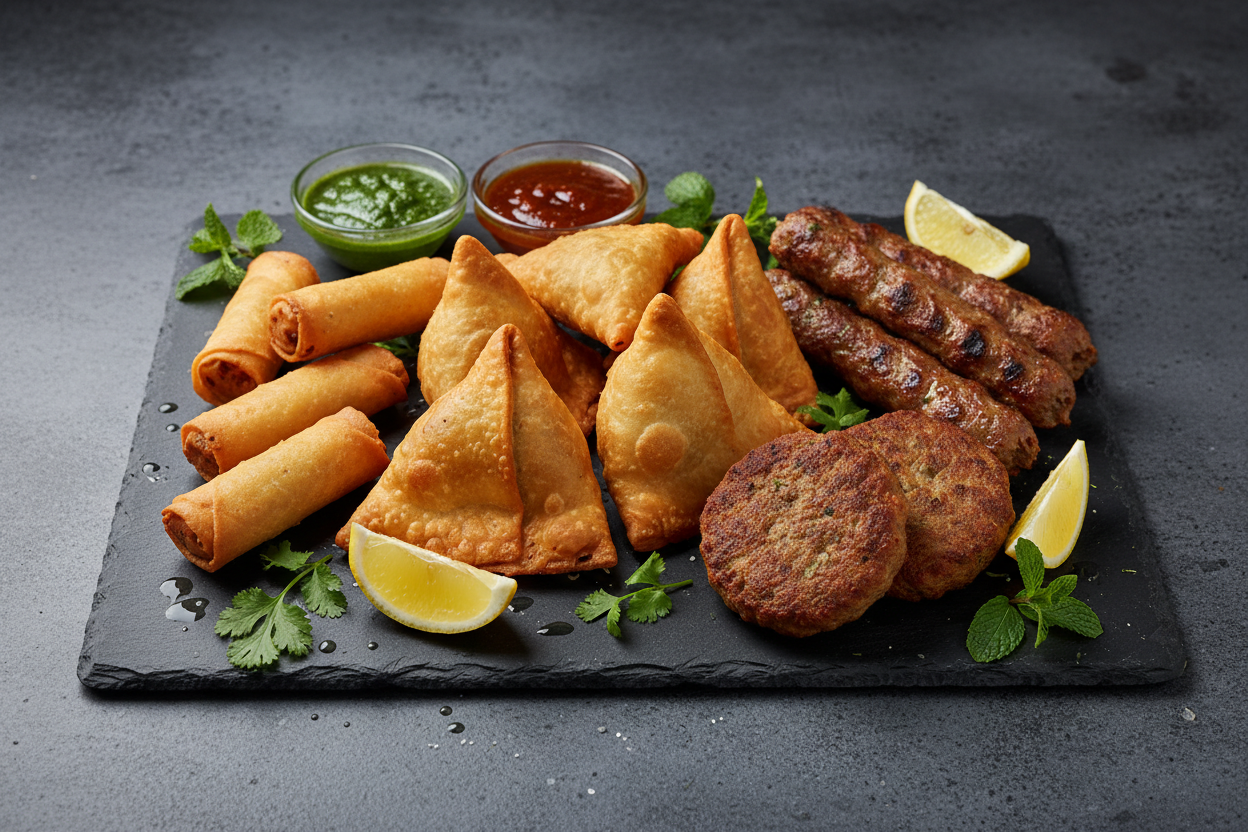 rolls samosa kebab and shami kebab 